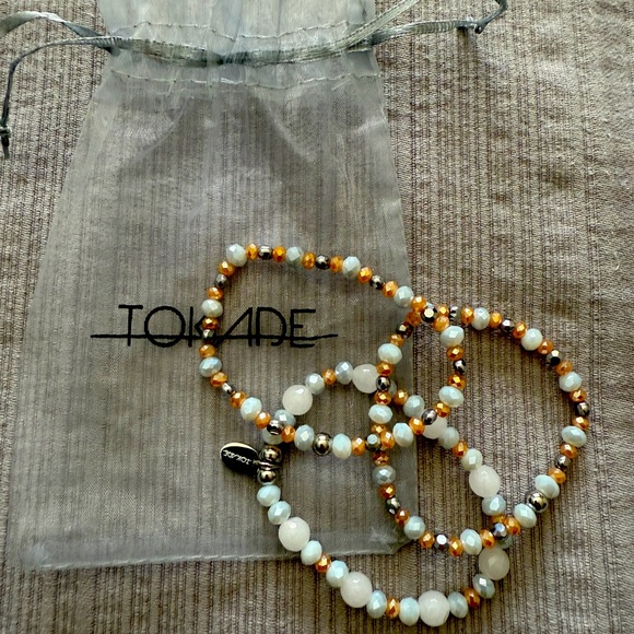 Set of 3 stretch bracelets with white and pink stones - Picture 3 of 3